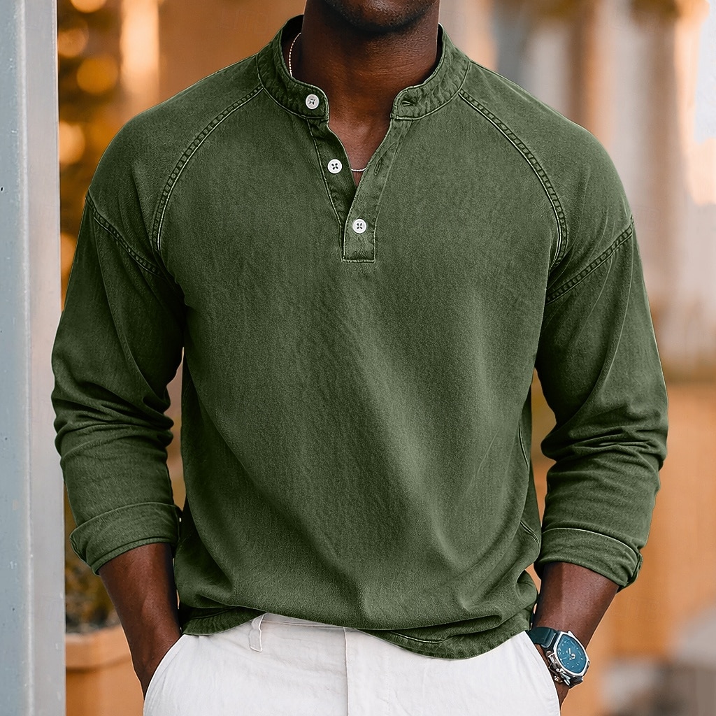 SoftFade™ Pánské Tričko Henley košile 100% Bavlna Kyselé praní Tričko Krátký rukáv Jednoduché Solidní Vintage Streetwear Příležitostné Barvené Prané Raglánové rukávy Postavený límec Henley Ulice 2026 - $31.99 –P11