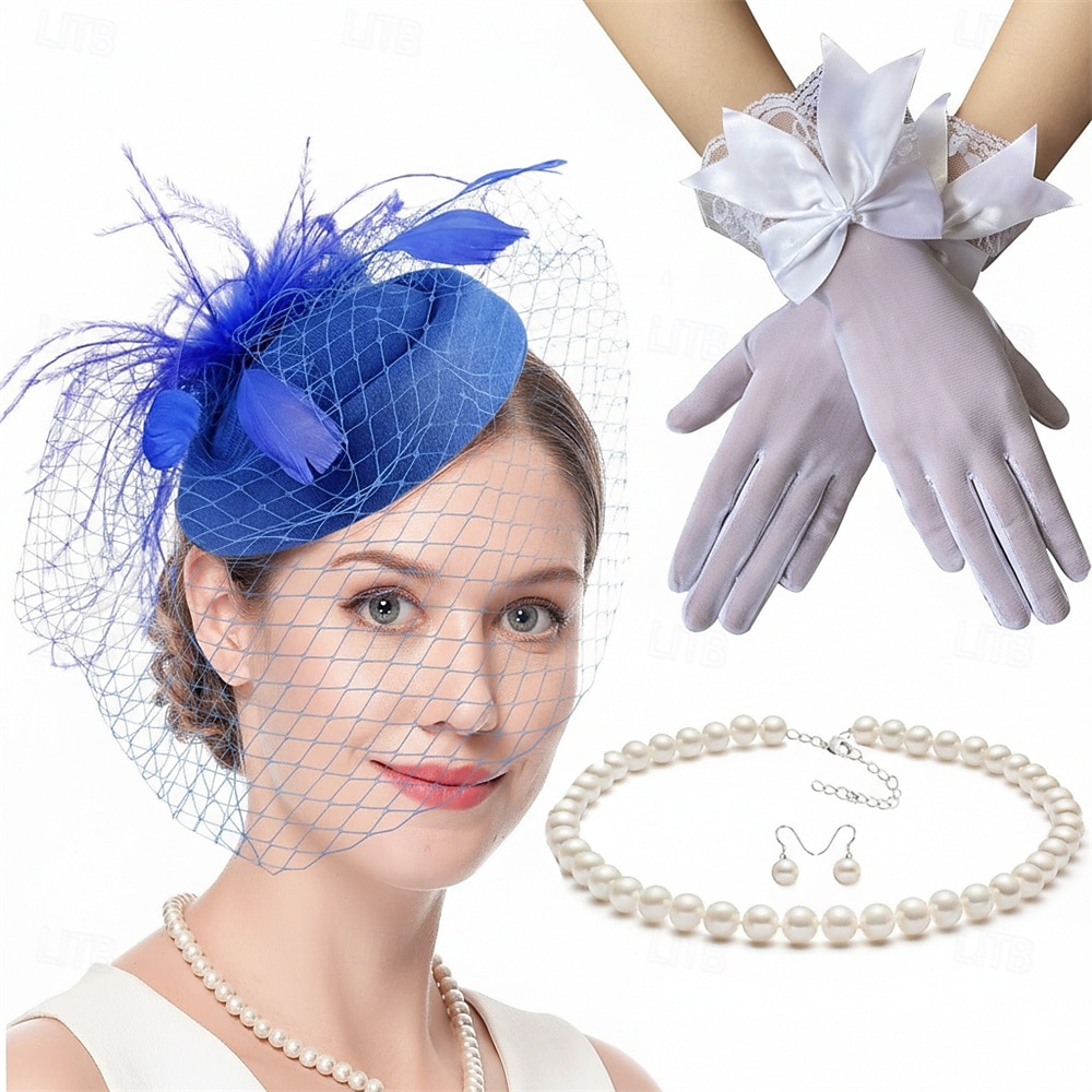 Gloves Necklace Fascinator Hat Gentlewoman Feather Fancy Dress Women's Masquerade Ascot Horse Racing Festival Adults' Headpiece All Seasons 2026 - $24.99 –P4