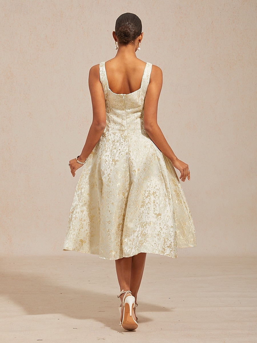 Women's Midi Dress Sheath Dress Elegant Graphic Sleeveless Square Neck Champagne 2026 - $135.99 –P2