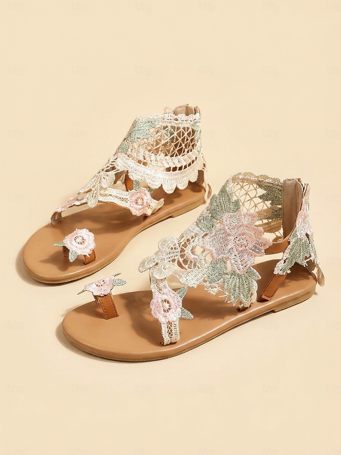 Ivoorwitte kanten platte sandalen voor dames, elegante boho bruidsschoenen voor een strandbruiloft 2026 - $29.99 –P3