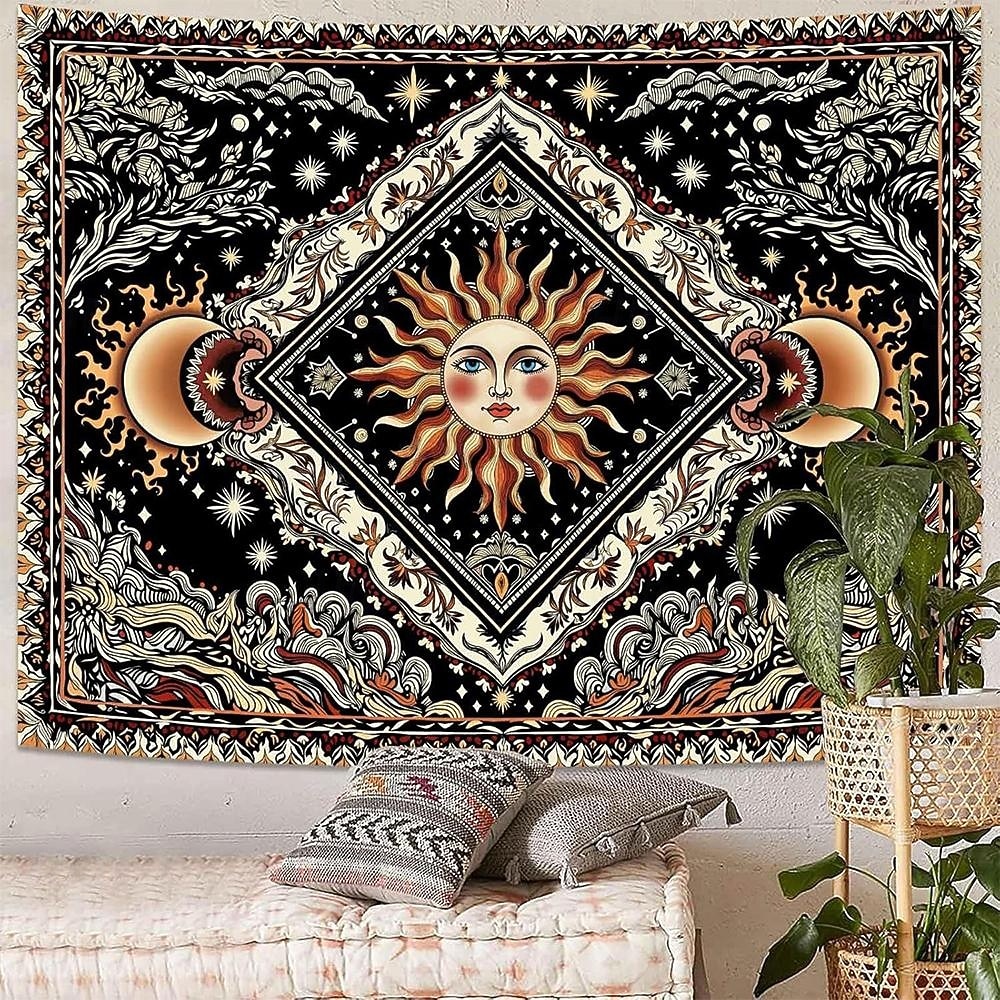 Tapiserie de perete cu soare, agățat, boho ceresc, fluture, stele, flori, cameră de yoga, decor de meditație, artă spirituală zen, poster din material textil pentru sufragerie 2026 - $20.99 –P7