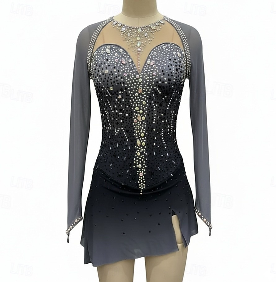 Abito da pattinaggio artistico Per donna Ragazze Pattinaggio sul ghiaccio Vestito Black Sliver Foro per il pollice Schiena aperta Rete Alta elasticità Allenamento Competizione Vestiti da pattinaggio del 2026 a $271.49 –P3