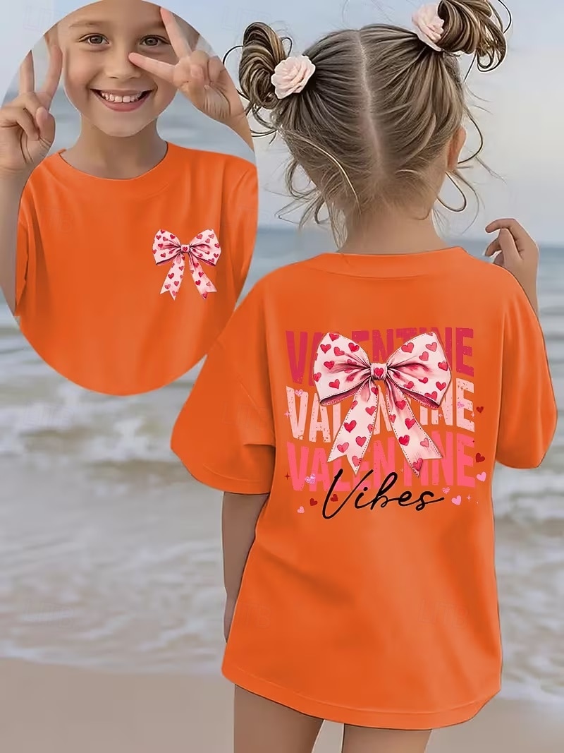 Valentines Girls' 3D Graphic Bow tie T shirt Tee Short Sleeve 3D Print Summer Spring Sports Fashion Streetwear Kids 4-12 Years Crew Neck Casual Daily Outdoor Regular Fit 2026 - $12.99 –P4
