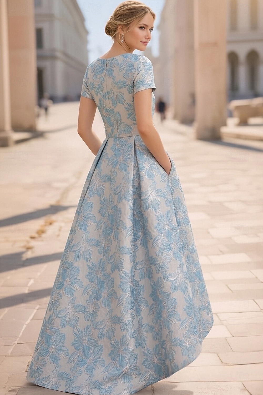 A-Line Asymmetrical Ankle Length Cocktail Dresses Elegant Vintage Floral Short Sleeve Crew Neck Garden Party Wedding Pocket Jacquard with Bow(s) Pocket 2026 - $154.79 –P2
