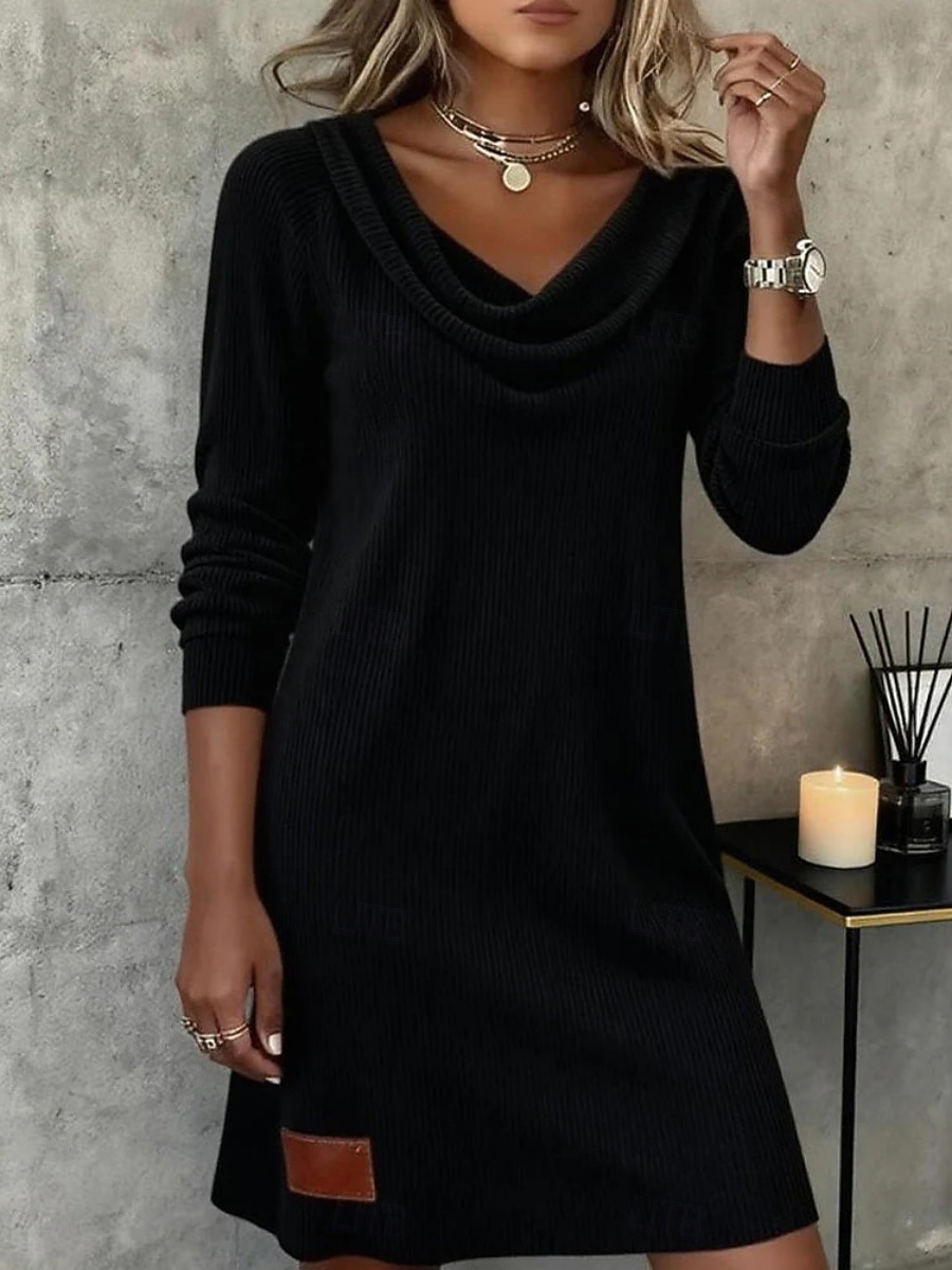 Pentru femei Rochie Mini Rochii Tricot Rochie teacă Casual Zilnic Fit regulat Simplu Manșon Lung Glugă Gât Negru Alb Bej Gri Toamnă Iarnă 2026 - $29.99 –P2