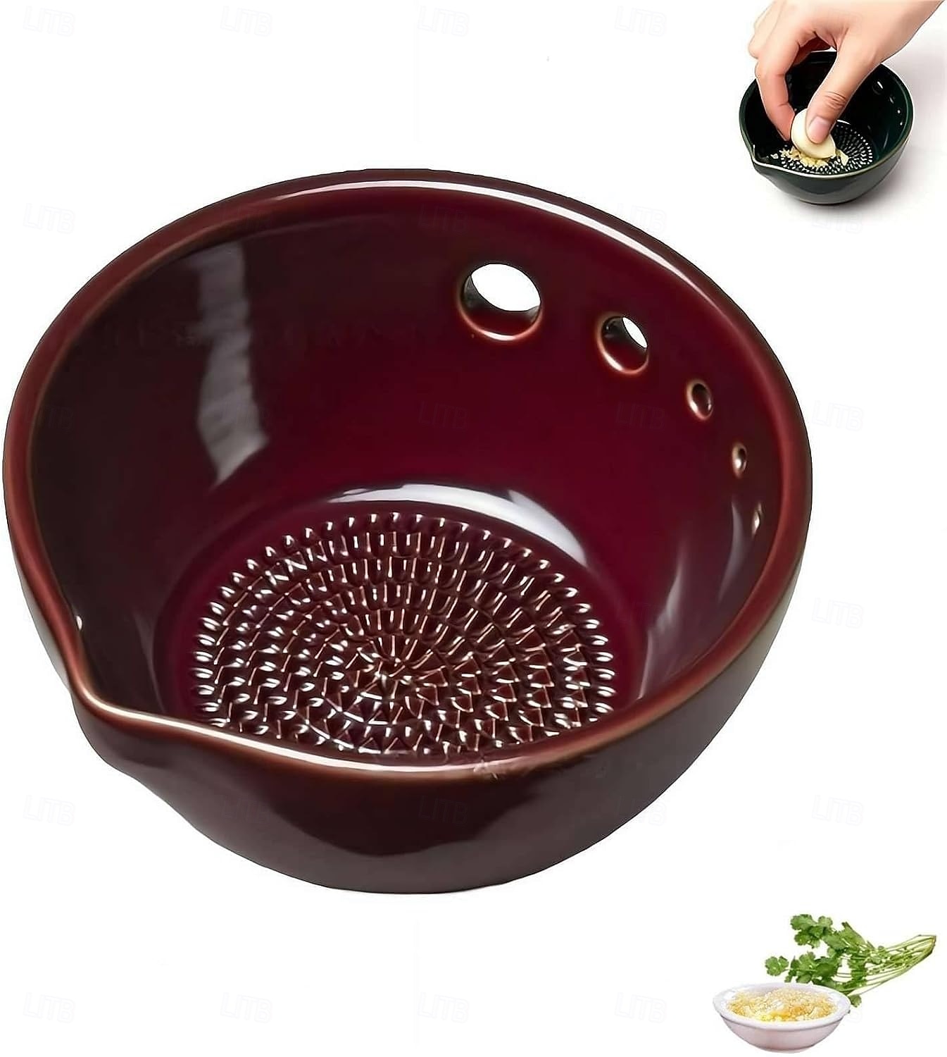 Handmade Garlic Grater Herb Bowl, 2 in 1 Pottery Herb Stripper Bowl with 5 Holes, Multi-Functional Herbs Stripping Bowls with Built-in Garlic Grater for Home Kitchen Preparation 2026 - $13.99 –P11