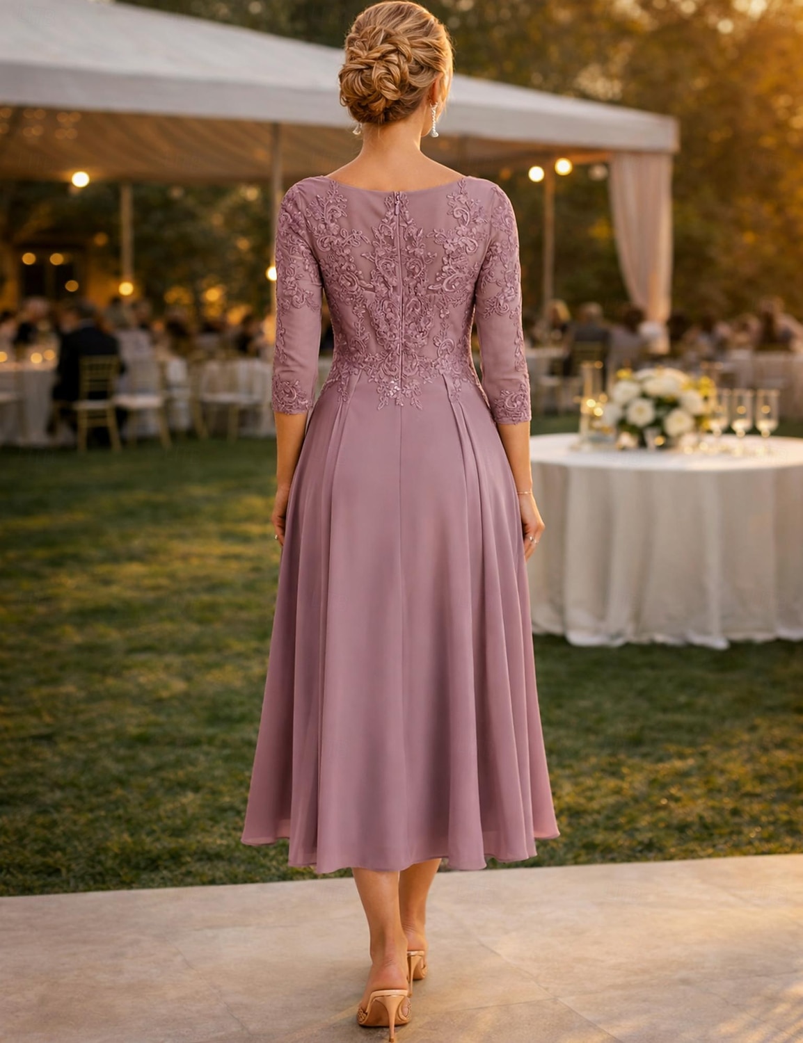 Linea ad A Lunghezza alla caviglia Vestito da Festa Abito da Cocktail Abito da invitata a nozze Abito da cerimonia per signora Manica 3/4 Girocollo Elegante Ospite di nozze Festa di fidanzamento del 2026 a $195.99 –P2