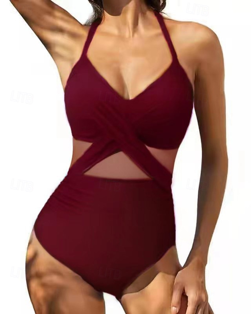 Women's Bathing Suit Swimsuits One Pieces Solid Colored Mesh UV Protection Elastic Sleeveless Swimwear Swimsuit Surfing Diving Swimming Summer 2026 - $18.99 –P5