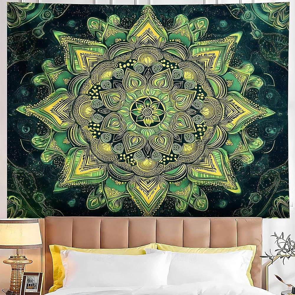 Tapiz de mandala verde para colgar en la pared, diseño floral bohemio, gran sala de meditación zen, arte de pared estético, decoración del hogar, arte de pared, telón de fondo, póster de tela 2026 - $20.99 –P4