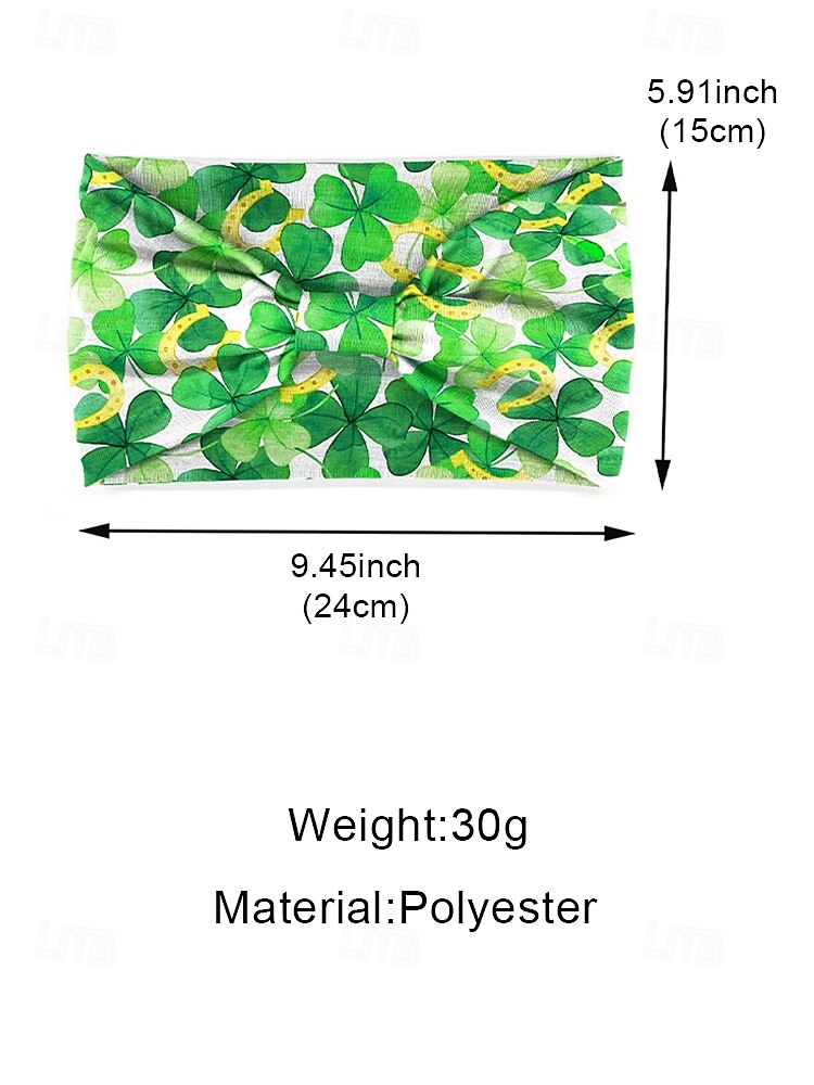 Dameshaarband van polyester met print, met meerdere klavertjesmotieven, perfect voor St. Patrick's Day. Rekbaar en ademend, in festivalstijl voor feestelijke gelegenheden, parades en casual gebruik. 2026 - $7.99 –P7