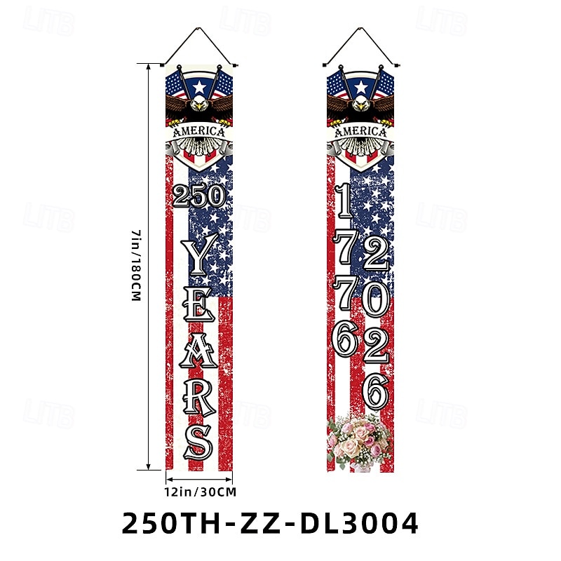 Decorațiuni pentru verandă cu banner aniversar de 250 de ani în America, semne suspendate pentru ușa de la intrare cu tematică semi-quincentenar a SUA, decor de bun venit patriotic roșu alb albastru 2026 - $14.99 –P5