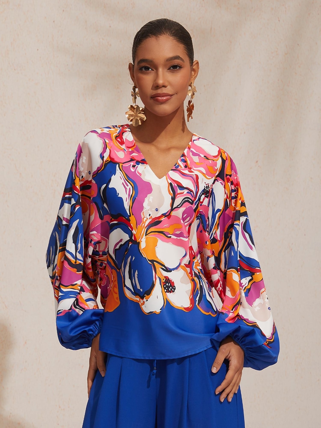 Vacation Artistic Floral Dolman Sleeve Satin Top 2026 - $67.99 –P5