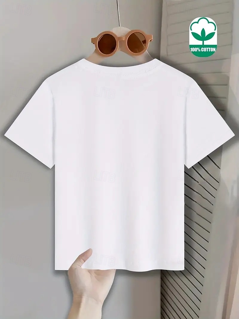 100% Cotton Kids Boys' Black White Graphic Letter T shirt Blouse Crew Neck Short Sleeve Outdoor Dailywear Fashion Streetwear Designer Printing Summer 2026 - $14.99 –P3