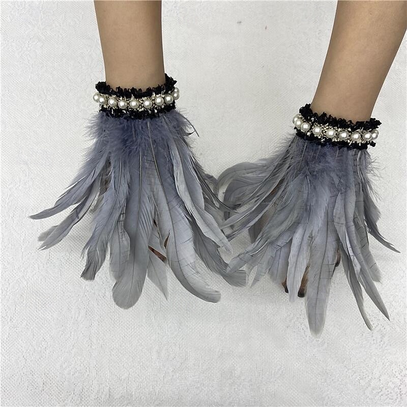 Καρναβάλι 2026 Ρίο Καρναβάλι Σαμπά Αξεσουάρ Γυναικείου Μαύρου Φτερού Περιβραχιόνια με Δαντέλα Μαργαριταριού 1 Ζευγάρι Φυσικά Φτερά Περιβραχιόνια Βραχιόλια Κοστούμι Επίδειξης Φεστιβάλ Βραζιλίας 2026 - $9.99 –P19