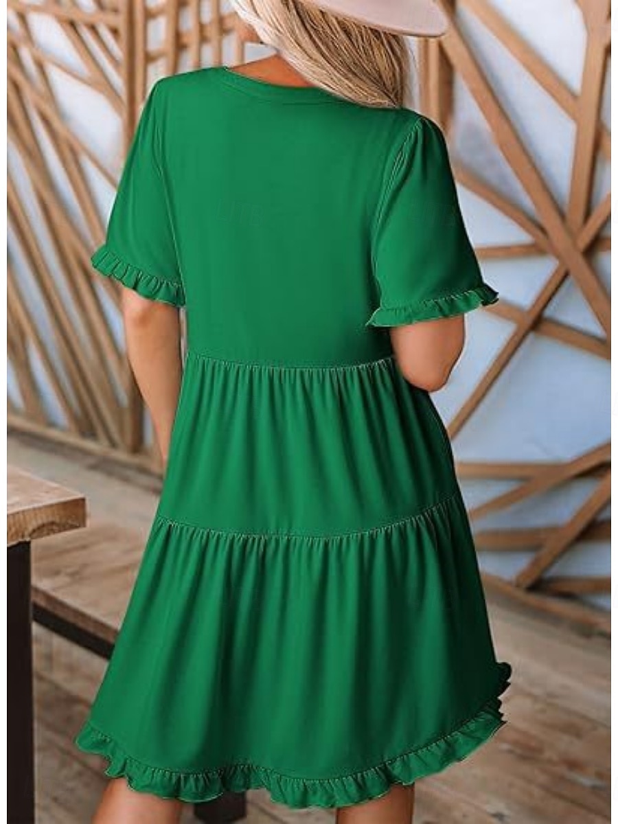 Per donna Mini Abito Abito a trapezio Abito Estivo Casual Quotidiano Vestibilità comoda Semplice Manica Corta Scollo a V Blu Nero Fucsia Verde Estate Primavera del 2026 a $29.99 –P8