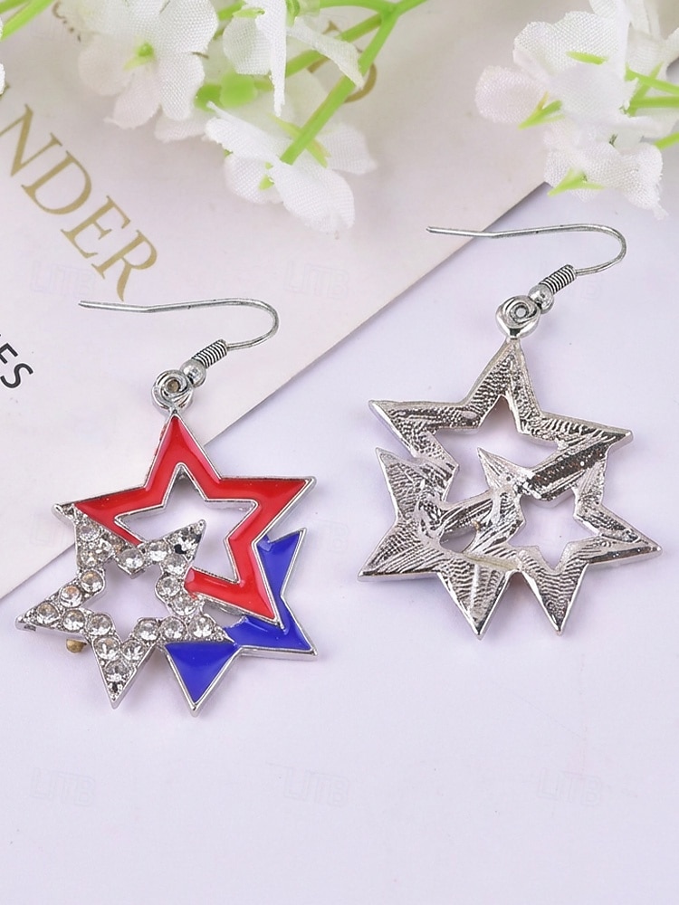 ציון הדרך של 250 שנה של ארצות הברית - סט תכשיטים לאומיים לנשים כולל שעון עם עגילים בעיצוב גבישי אדום-לבן-כחול מצעד וחגיגות 2026 - $9.99 –P8