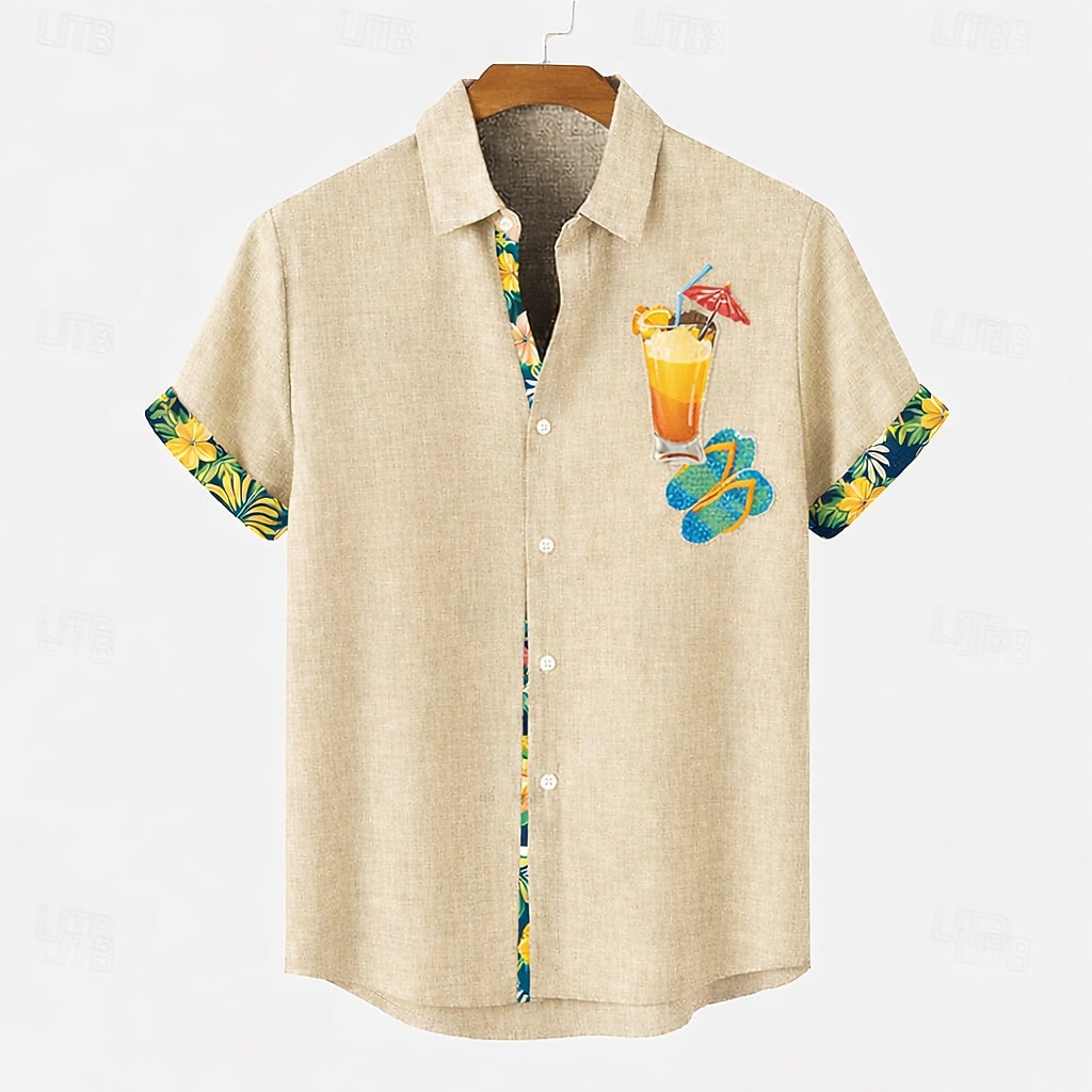 Voor heren Linnen overhemd Zomer overhemd Strand Kleding Overhemd met knopen Slippers Strand Vakantie blauw Blozend Roze Groen Khaki Korte mouw Strijkijzer Zomer Lente Kleding Kleurenblok 2026 - $26.99 –P9