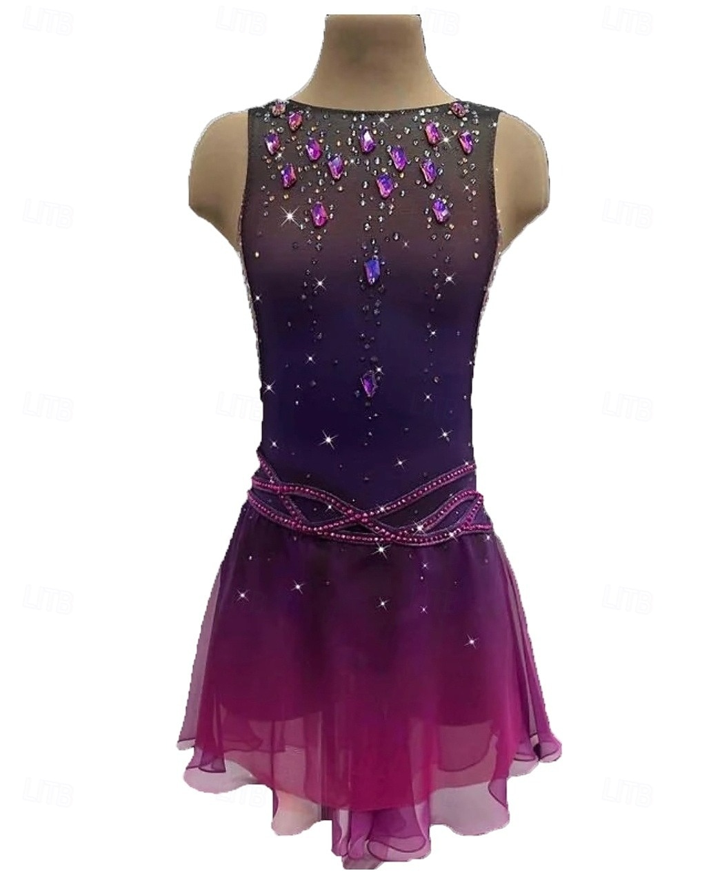Figure Skating Dress Women's Girls' Ice Skating Dress Purple Thumbhole Halo Dyeing High Elasticity Professional Competition Skating Wear Thermal Warm Crystal / Rhinestone Sleeveless Ice Skating 2026 - $283.79 –P3
