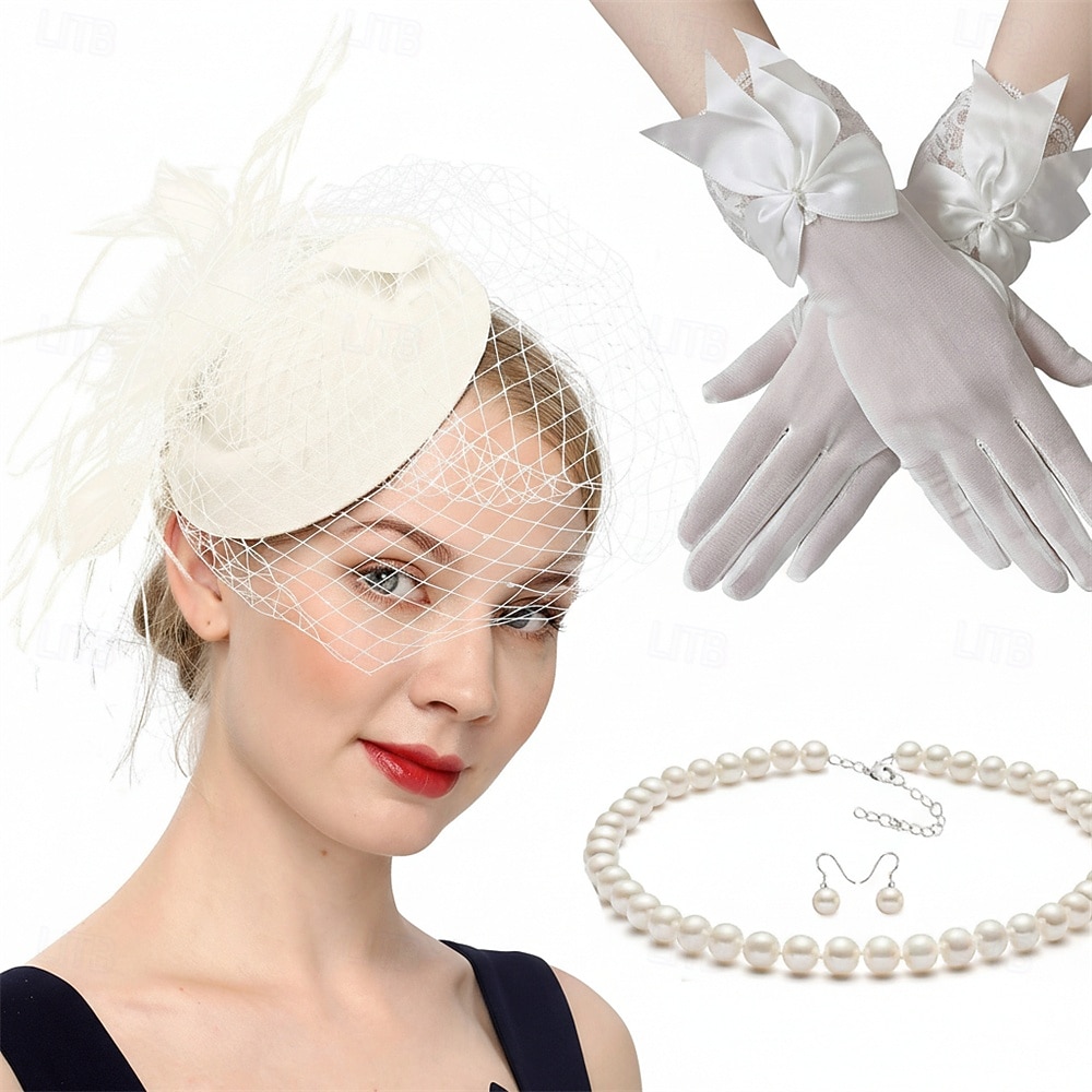 Gloves Necklace Fascinator Hat Gentlewoman Feather Fancy Dress Women's Masquerade Ascot Horse Racing Festival Adults' Headpiece All Seasons 2026 - $24.99 –P2