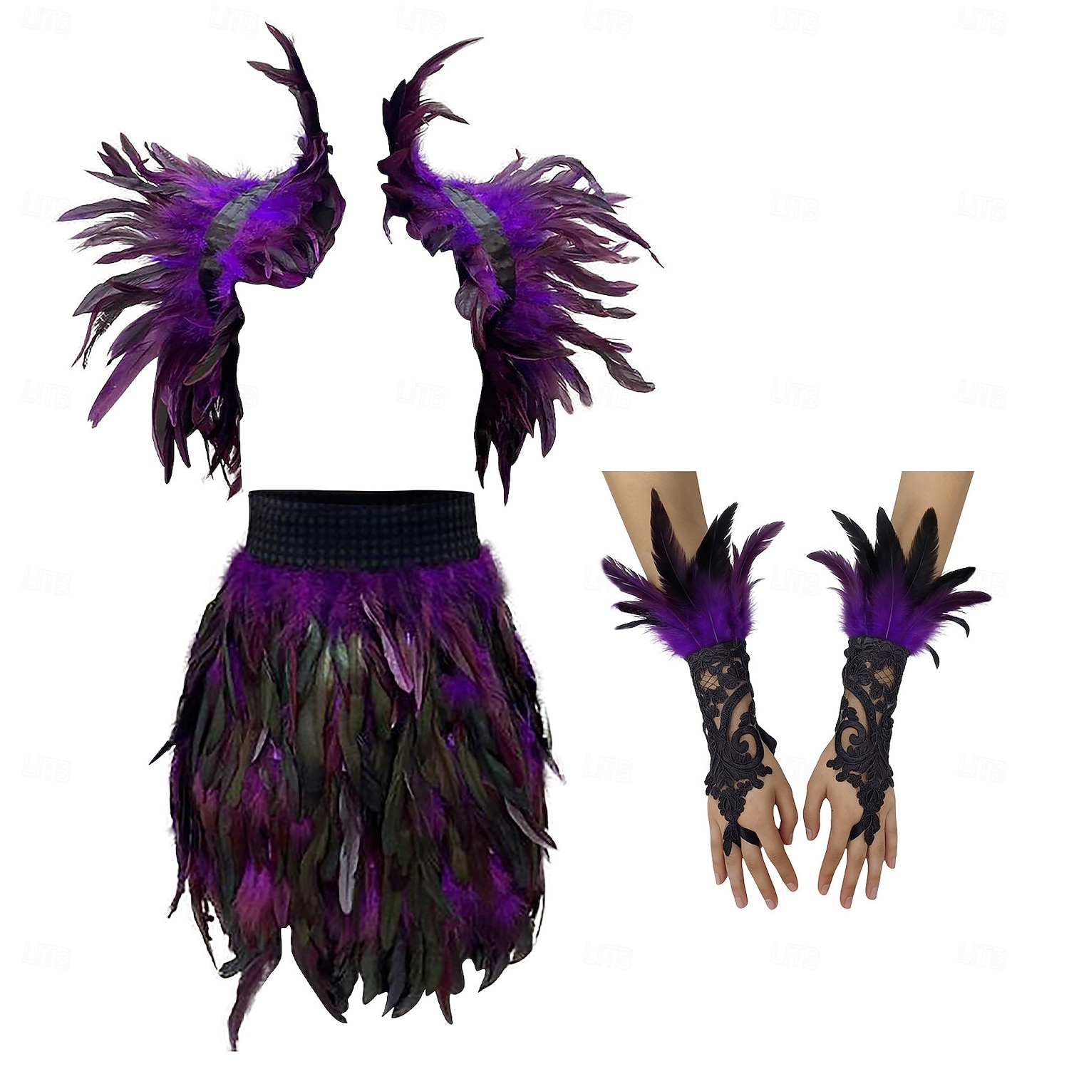 Accessori Samba Carnevale 2026 Rio Carnevale 3 pezzi Set Costume Donna Piume Rosse Mantello Gothic Gonna Mini  Guanti di Pizzo Costume per Festival in Brasile del 2026 a $47.99 –P3