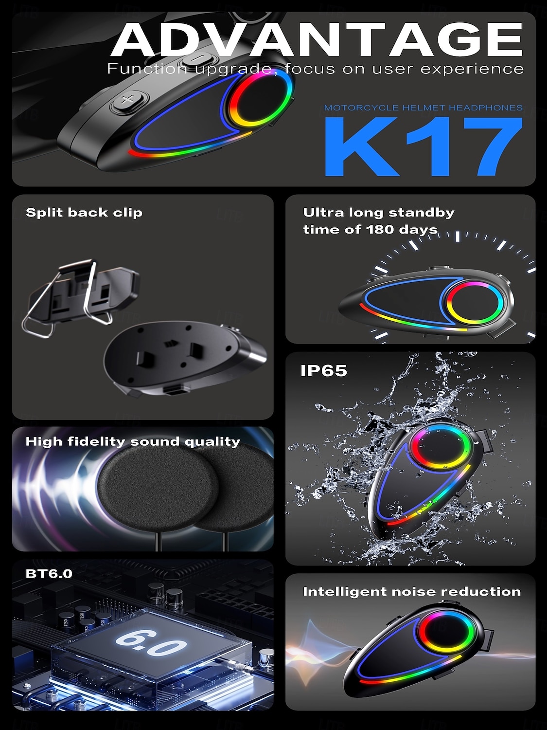 K17 Helmet Bluetooth Earphones Cycling Super Bass Colorful Atmosphere Light Capacitive Microphone Intelligent Voice Assistant 2026 - $28.99 –P2