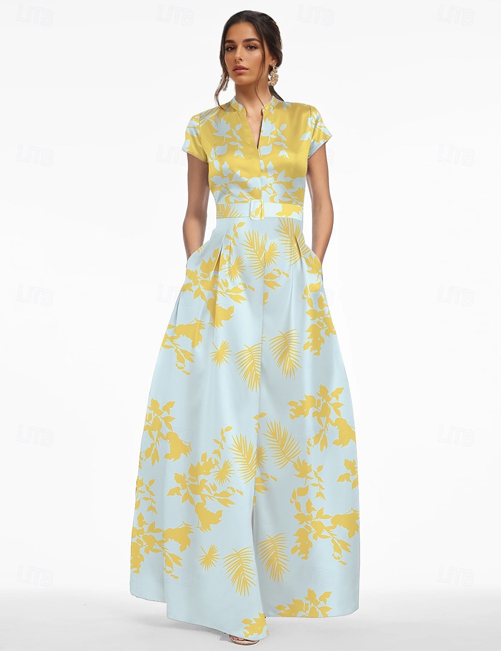 A-Line Floor Length Evening Gown Formal Dress Elegant Silky Short Sleeve V Neck Wedding Formal Satin with Floral Print 2026 - $205.89 –P4