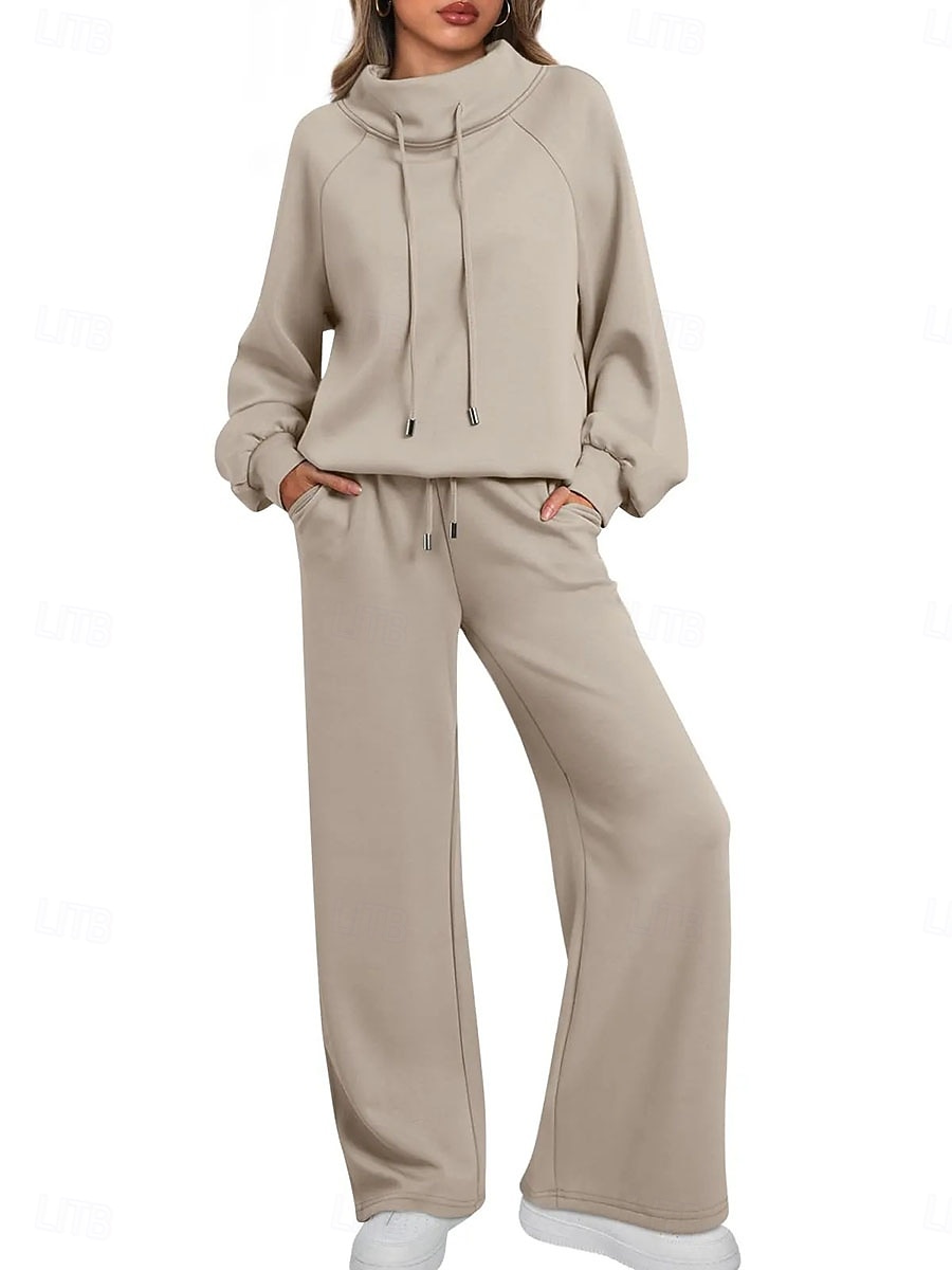 Mujer Conjuntos de pantalones parte superior del bolero Manga Larga Cuello Alto Plano Correa Retazos Moda Ropa de calle Casual Diario Exterior Azul Marino Oscuro Marrón Verde Trébol Primavera Holgado 2026 - $45.99 –P3