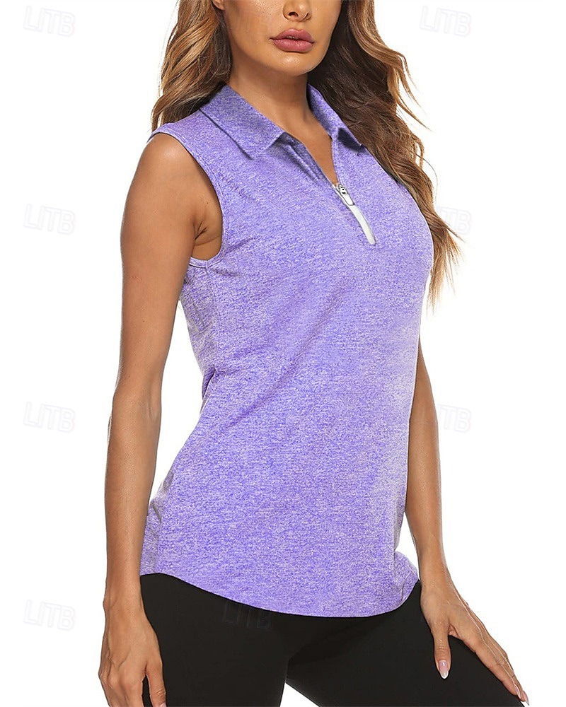 Women's Solid Colored Sport Shirt Golf Polo Shirt Tennis Shirt Sleeveless Zipper High Elasticity Moisture Wicking Breathable Tennis Golf Pickleball Turndown Zip Collar Shirt Top Sky Blue Purple Green 2026 - $22.99 –P1