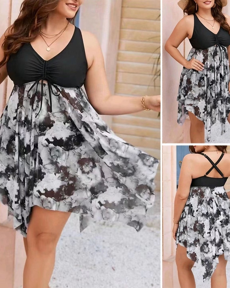 2026年 女性用 光 プラスサイズの水着 サーフィン用タンキニ＆ビキニ 水着 花 オープンバック UVプロテクション 弾性ある ノースリーブ スイムウェア 水着 サーフィン 潜水 水泳 夏  コレクション – $27.99 –P1