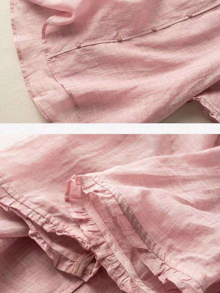 Damer Lin Lignende Fausk Sød Bomull Linned Skjorter Knapper Enfarget Daglig Basis Uformell Halv Ermet Skjorte Krage Regelmessige Topper Daglig Blå Hvit Rosa Oransje Grønn Sommer Vår Høst 2026 - $22.99 –P14