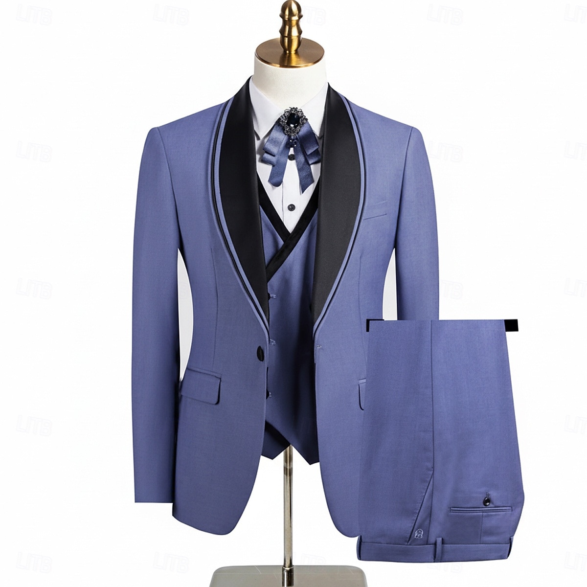 A bărbaților Smoking Costume de petrecere Casual Afaceri Albastru piscină Negru Primăvară Costum Șap de rețea Petrecere Afacere Dungi Slim Fit Set 3 piese Un singur rând, un nasture 2026 - $129.99 –P5