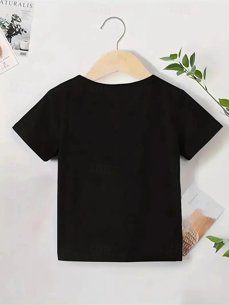 100% Baumwolle Kinder Mädchen Schwarz Grafik Schleife T-Shirt Rundhalsausschnitt Kurzarm Urlaub Sport & Outdoor Alltagskleidung Sport Mode Lässig Drucken Sommer Frühling 2026 - $14.99 –P7