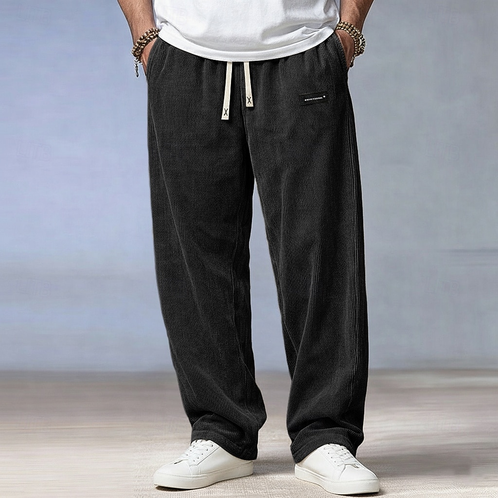 Hombre Pantalones Pantalones de Pana Pantalones anchos Pantalones casuales Cintura elástica Pierna recta Color sólido Comodidad Cómodo Longitud total Casual Diario Exterior Vacaciones Moda Negro 2026 - $21.99 –P7
