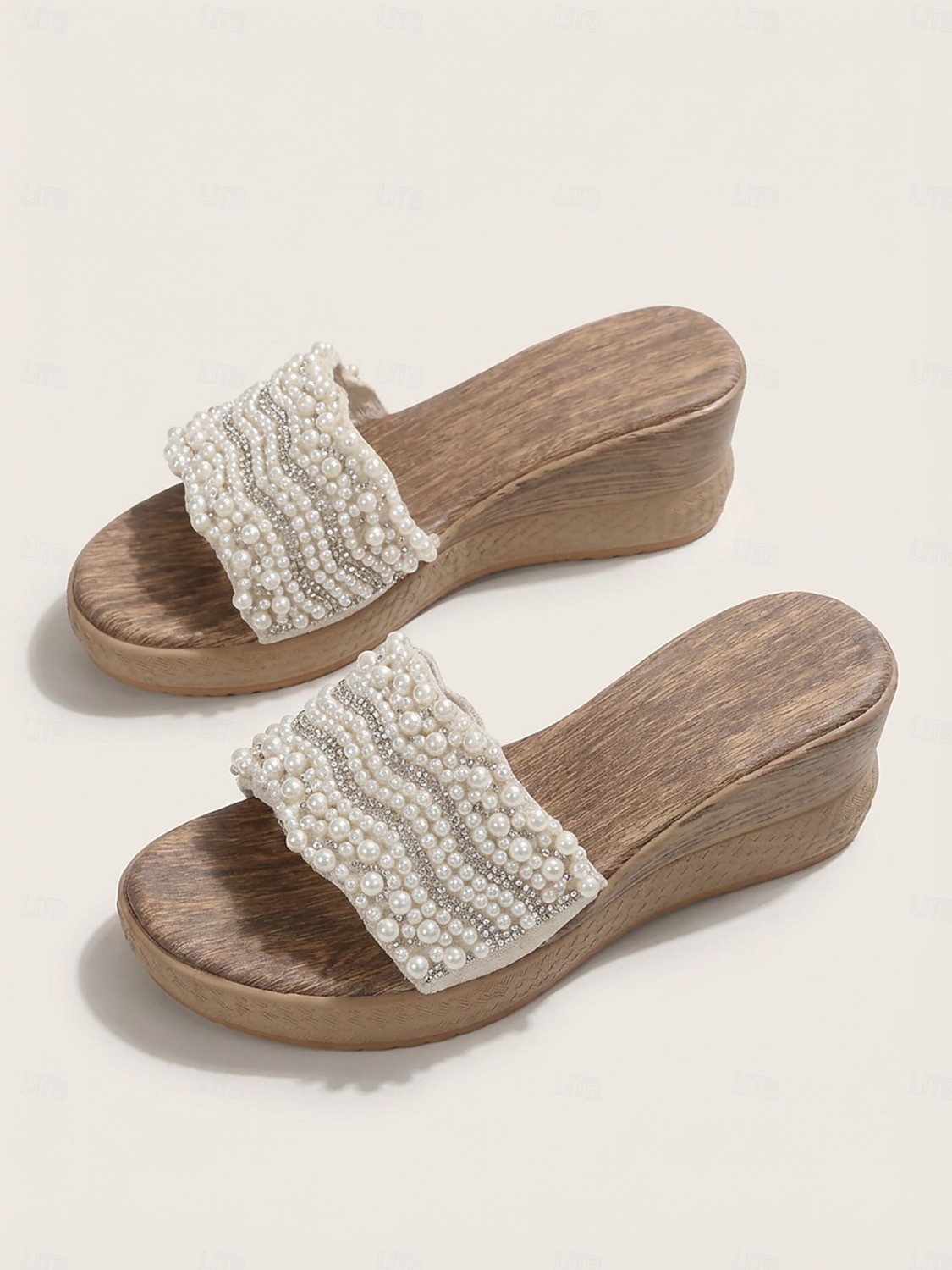 dámská černá &Sandály na platformě s korálky ve slonovinové barvě, boho elegantní boty s tlustou podrážkou pro hosty na plážové svatbě &dovolená u moře 2026 - $29.99 –P5
