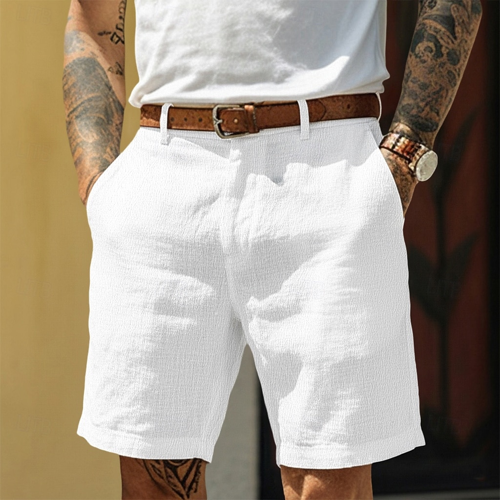 Per uomo Shorts Shorts di Lino Shorts eleganti Pantaloncini Estivi Cerniera Tasca Tinta unita Comodità Traspirante Lunghezza al ginocchio Quotidiano Abbigliamento casual alla moda Affari Moda Casual del 2026 a $24.99 –P2