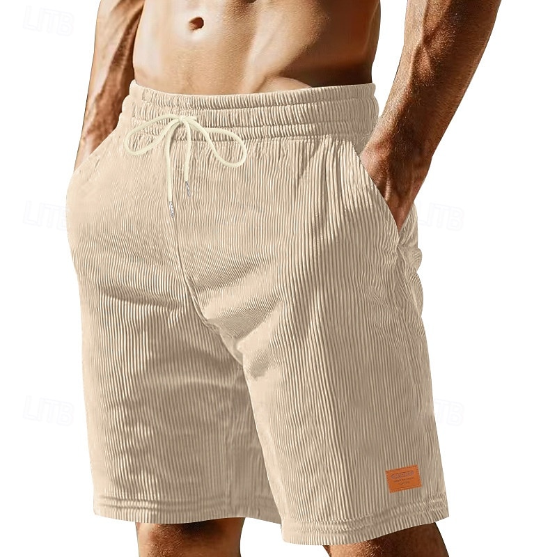 Men's Shorts Casual Shorts Corduroy Shorts Pocket Elastic Waist Textured Plain Comfort Breathable Knee Length Casual Outdoor Beach Vacation Fashion Black White Inelastic 2026 - $20.99 –P7