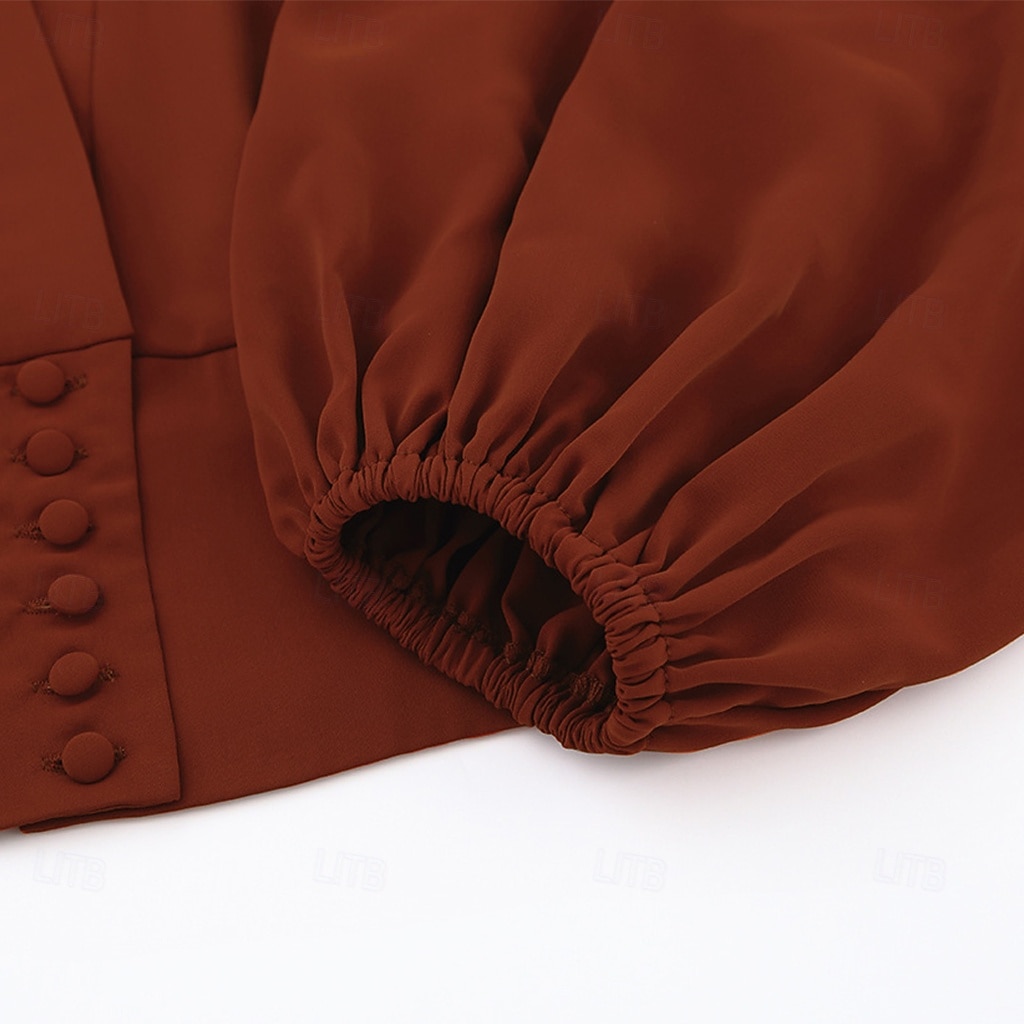 Жен. Повседневная рубашка Кнопка рубашка Блуза Туника Пуговицы Сплошной цвет Элегантный стиль Винтаж Стиль Длинный рукав Фонарь рукавом V-образный вырез Обычные топы Повседневные Праздники На выход 2026 - $32.99 –P6