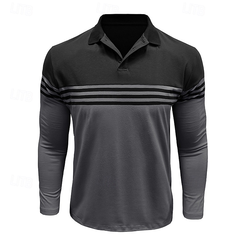 Hombre Polo de algodón Camiseta de golf Casual Negocio Cuello polo acanalado Manga Larga Moda Color sólido A Rayas Botones Primavera Primavera & Otoño Ajuste regular Negro Vino Azul Marino Marrón 2026 - $24.99 –P5