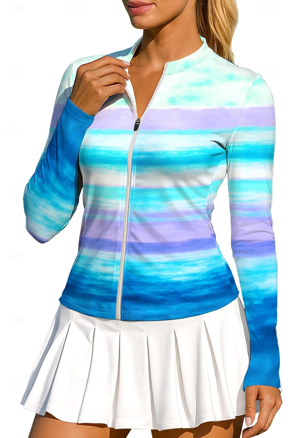 Dame Geometrisk Gradert Stribe Topper Sportsskjorte Tennisskjorte Tennistopp Langermet Glidelås Blomster UPF50+ UV-bestandig Høy Elastisitet Fukttransport Pustende Volleyball Tennis Golf Rund Høy 2026 - $20.99 –P4