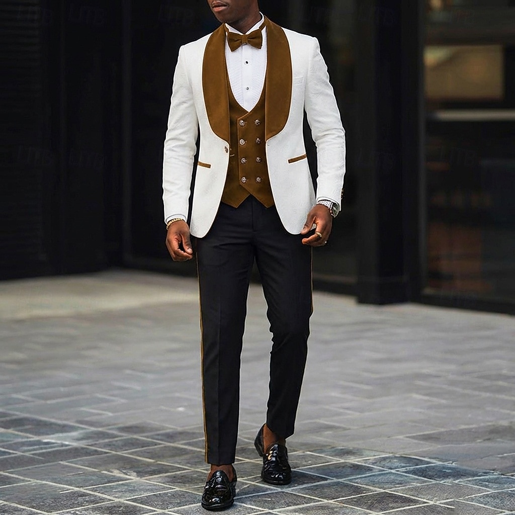 ملك الرجال توكسيدو بدلات الحفلات زفاف الشاطئ حفل زفاف ربيعي وردي بلاشيهغ عنابي للربيع والصيف بدلة فتحت الصدر عريضة موضة كاجوال بقع قياس نحيل 3 قطعة مجموعة زر واحد صدر واحد 2026 - GBP £96 –P4