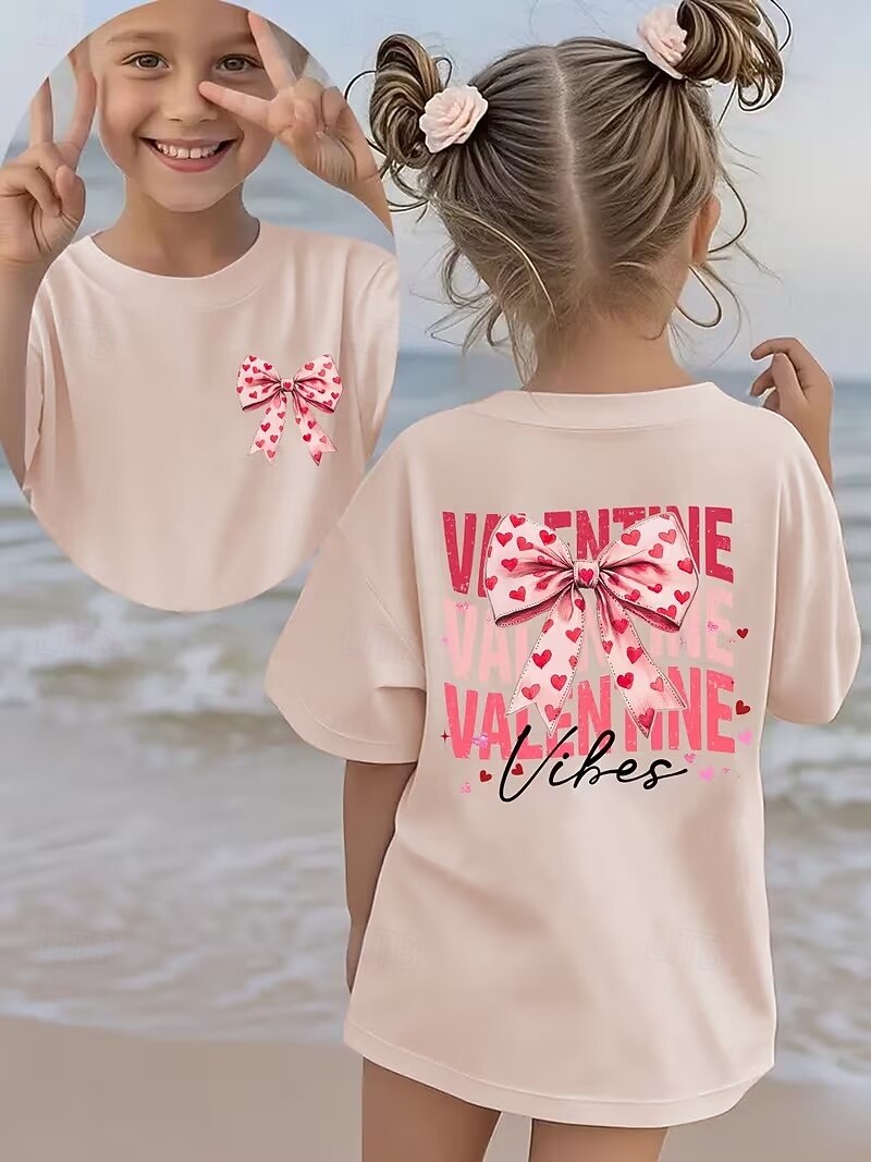 Valentines Girls' 3D Graphic Bow tie T shirt Tee Short Sleeve 3D Print Summer Spring Sports Fashion Streetwear Kids 4-12 Years Crew Neck Casual Daily Outdoor Regular Fit 2026 - $12.99 –P7