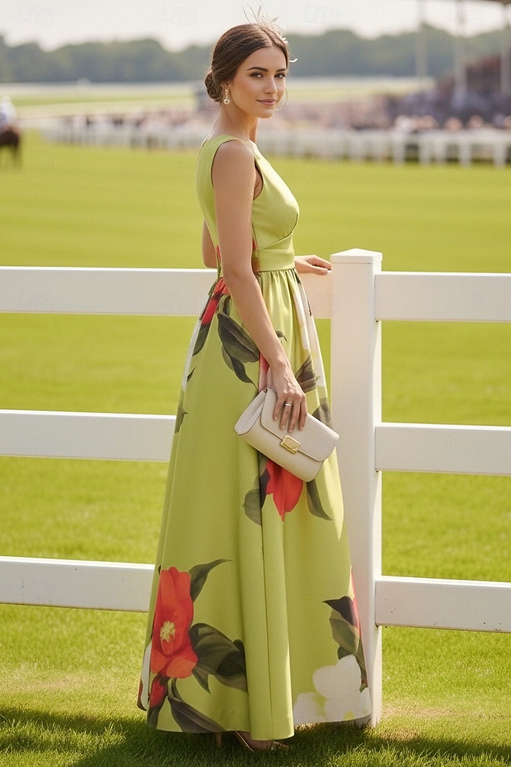 Linea ad A Lunghezza al pavimento Abito da invitata a nozze Abito Formale Abito Derby Abito da cerimonia per signora Senza Maniche Scollo a V Elegante Formale Ferie Derby del Kentucky Raso con Fascia del 2026 a $195.99 –P2