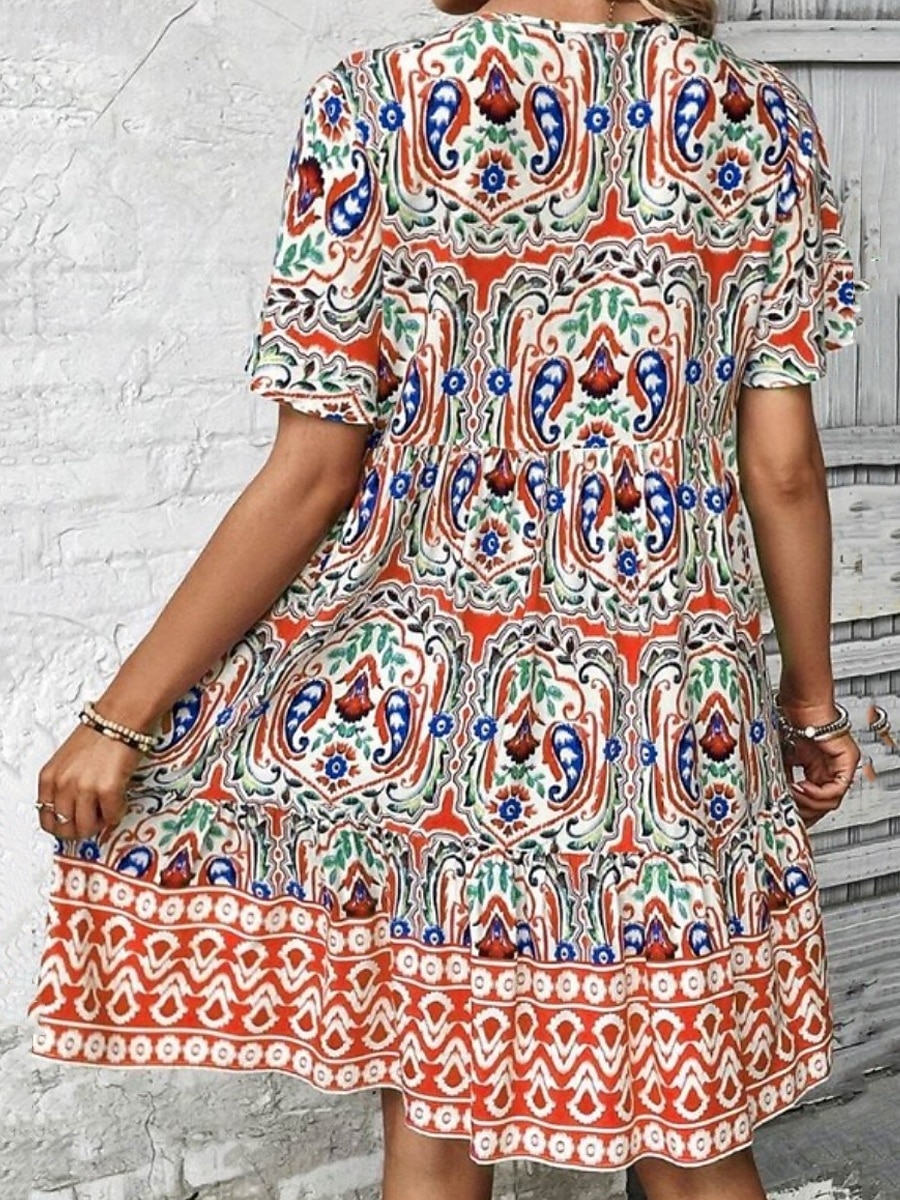 Dames Mini-jurk strand jurk A lijn jurk Bloemetjesjurk Elegant Modieus Modern Dagelijks Buiten Vakantie Normale pasvorm Geometrisch Korte mouw V-hals blauw Rood Marine Blauw Oranje Zomer Lente Herfst 2026 - $21.99 –P12
