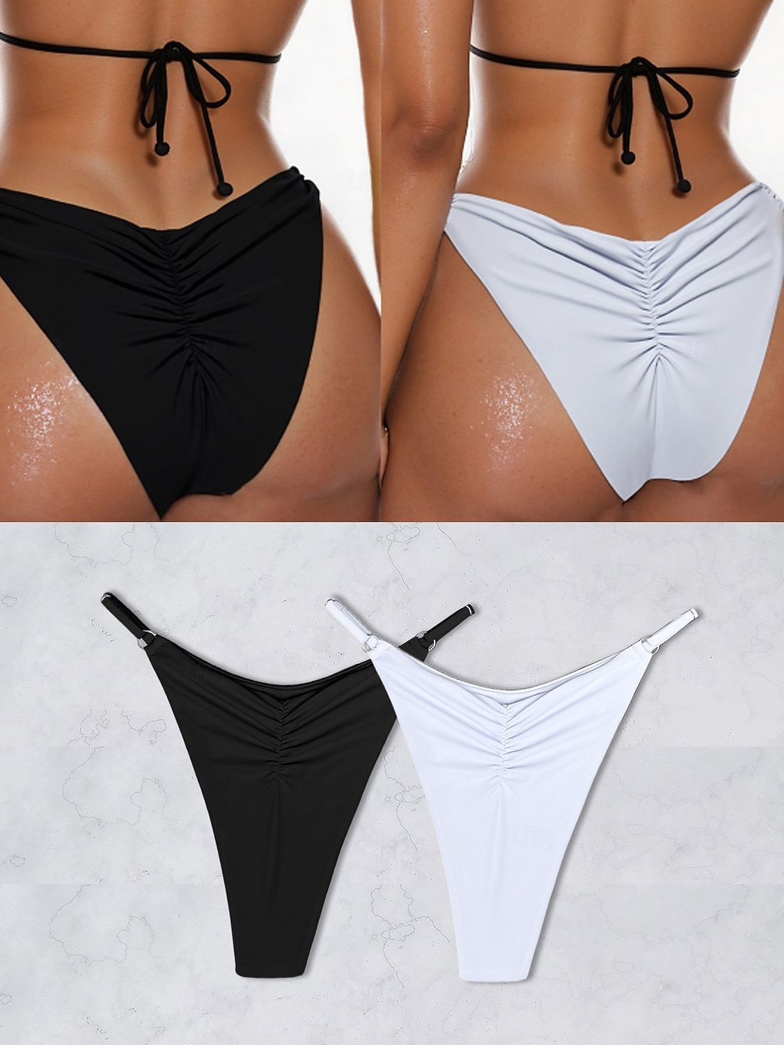 Two Piece Women's Swimwear Bikini Bottom Thong Swimsuit High Waist Vacation Beach Wear Solid Color Halter Neck Sleeveless Bathing Suits 2026 - $22.99 –P1