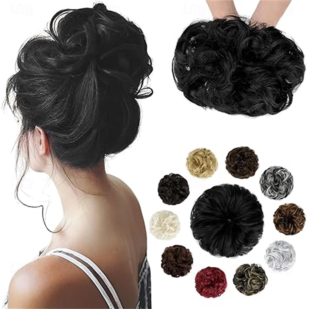 aplique de cabelo coque bagunçado, ondulado e cacheado, scrunchie volumoso, penteado elegante com coque alto para mulheres e meninas, castanho escuro de 2026 por $12.99 –P5