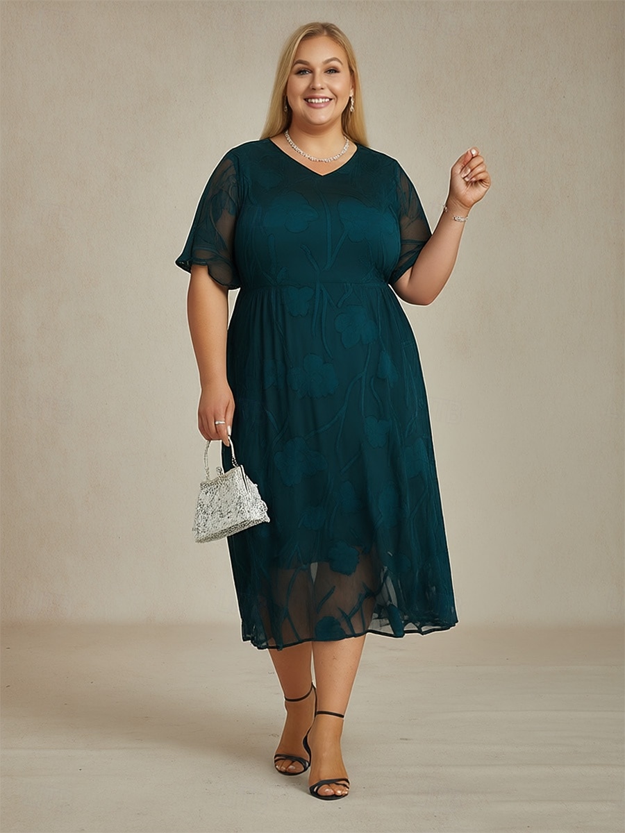 Women's Midi Dress Chiffon Dress A Line Dress Elegant Flutter Sleeve Daily Wedding Guest Lace Regular Fit Floral Short Sleeve V Neck Green 2026 - $109.99 –P1