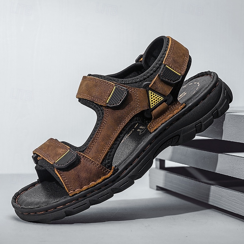 Brune herresandaler med borrelås, fritidssko for utendørs bruk, perfekt for sommerferier og stranddager 2026 - $46.99 –P7