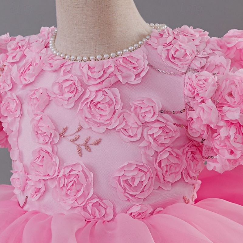 Abito da damigella d'onore bambina Ragazze Abito formale Abiti da sposa Feste Matrimonio Formale Moda Formale Principessa Abito per la Prima Comunione Rete Tinta unica Manica Corta Girocollo Bianco del 2026 a $62.99 –P9