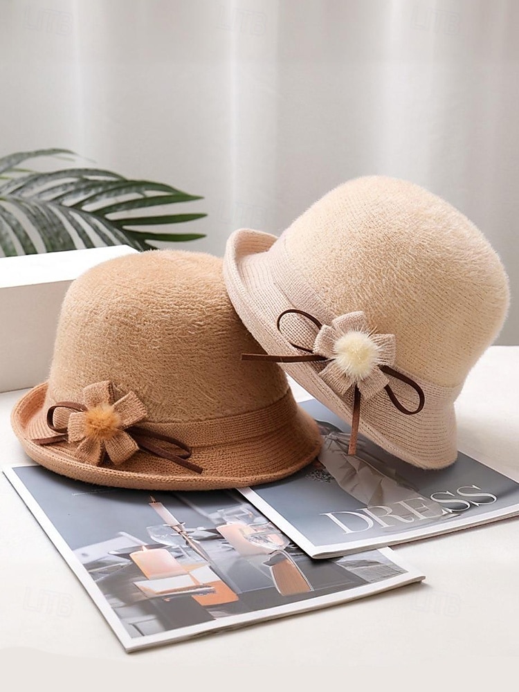 Женская шерстяная фетровая шапка с плюшевым помпоном в виде цветка, доступна в нескольких цветах, идеально подходит для зимы и повседневной носки. 2026 - $14.99 –P4