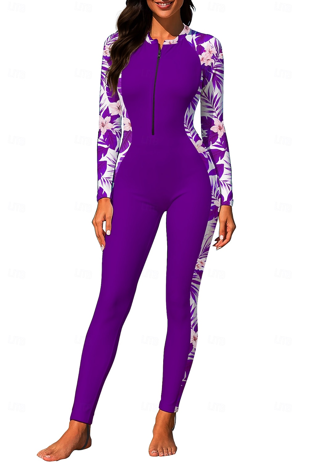 Femmes Moyen Maillot Anti UV Rashguard intégral Combinaison de surf une pièce Floral Tropical Zip Up avec soutien-gorge intégré ​fermeture éclair sur le devant Protection Solaire UV Couvrant UPF50+ de 2026 ? $49.99 –P10